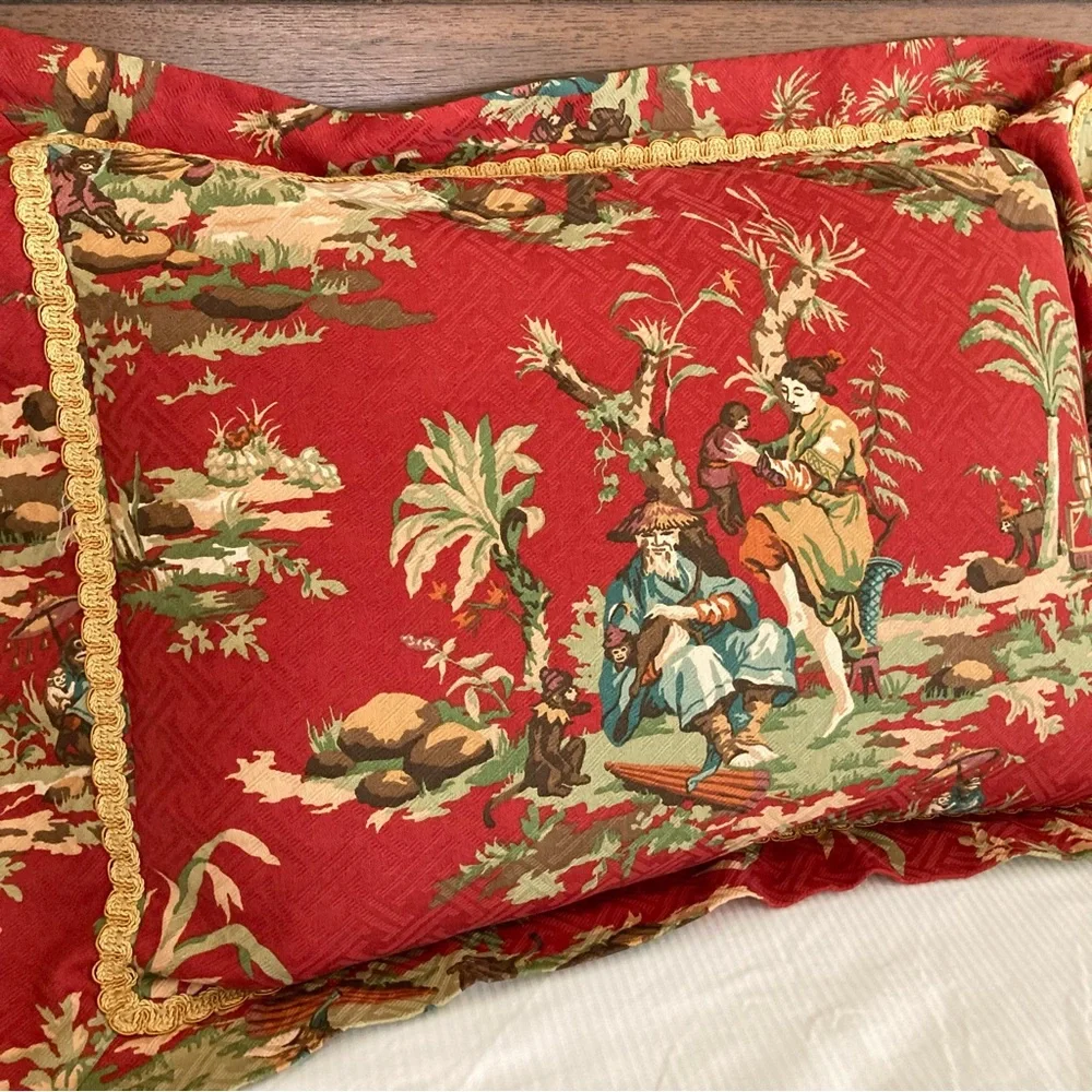 Custom Made Vintage Wesley Mancini Asian Toile Singerie fabric Pillow Shams - Picture 4 of 16